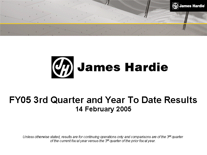 (FY05 3RD QUARTER AND YEAR TO DATE RESULTS IMAGE)