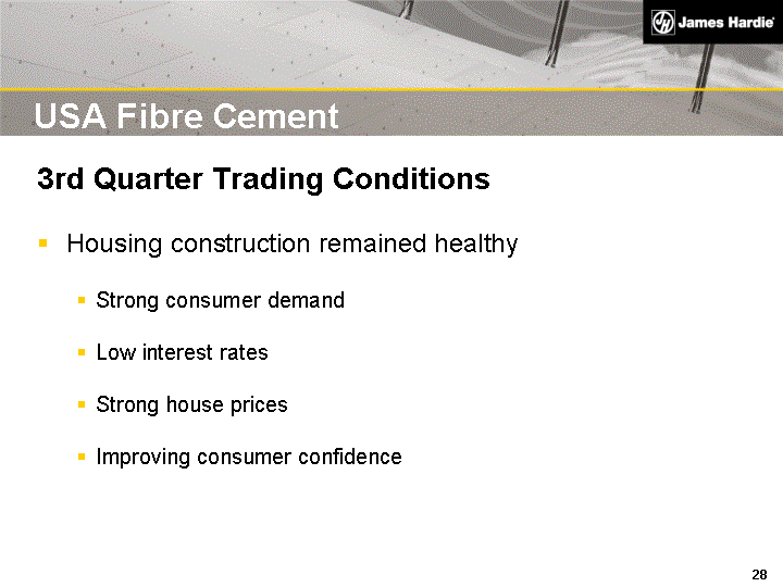 (USA FIBRE CEMENT 3RD QUARTER TRADING CONDITIONS IMAGE)