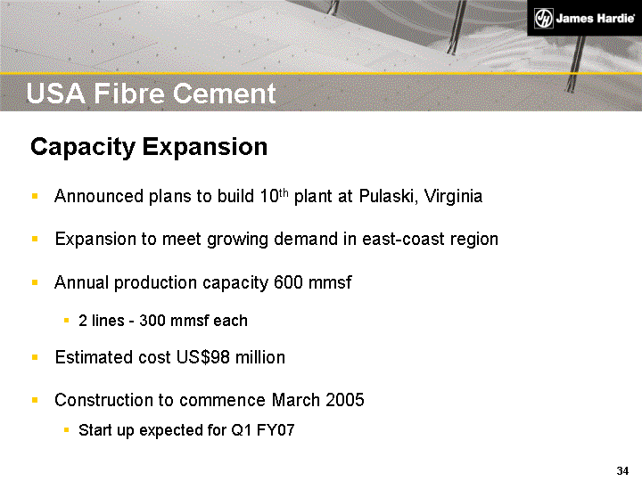 (USA FIBRE CEMENT CAPACITY EXPANSION IMAGE)