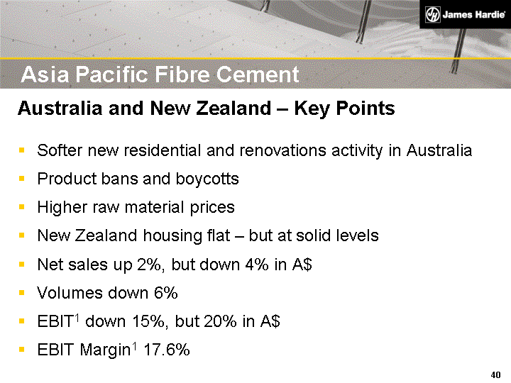 (ASIA PACIFIC FIBRE CEMENT AUSTRALIA AND NEW ZEALAND - KEY POINTS IMAGE)