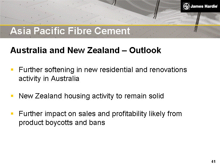 (ASIA PACIFIC FIBRE CEMENT AUSTRALIA AND NEW ZEALAND - OUTLOOK IMAGE)